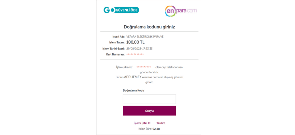 sms ile ödeme onaylama