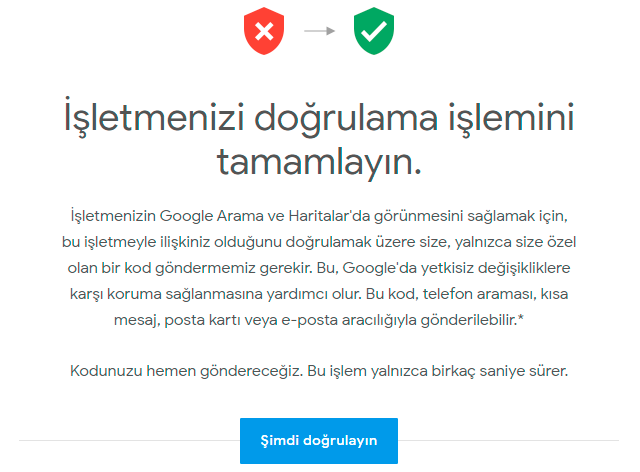 isletme hesabını dogrulayin