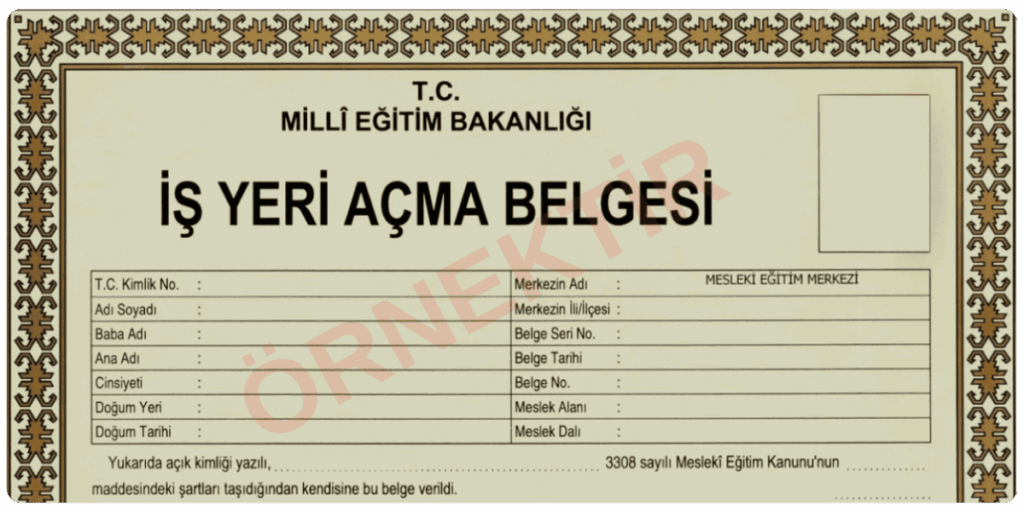 işyeri/dükkan açma belgesi