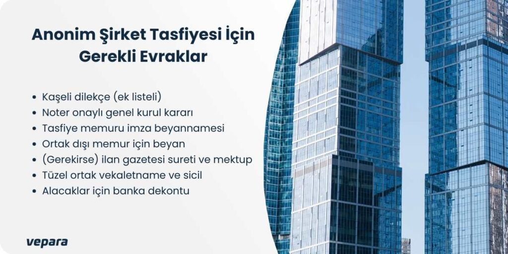 anonim şirket tasfiyesi için gerekli evraklar